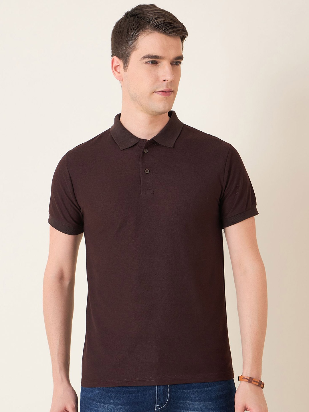 

Mast & Harbour Men Polo Collar Solid Cotton T-shirt, Coffee brown