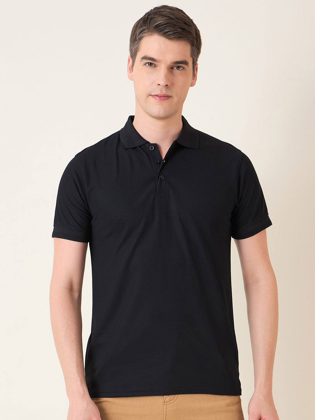 

Mast & Harbour Men Polo Collar Solid Cotton T-shirt, Black