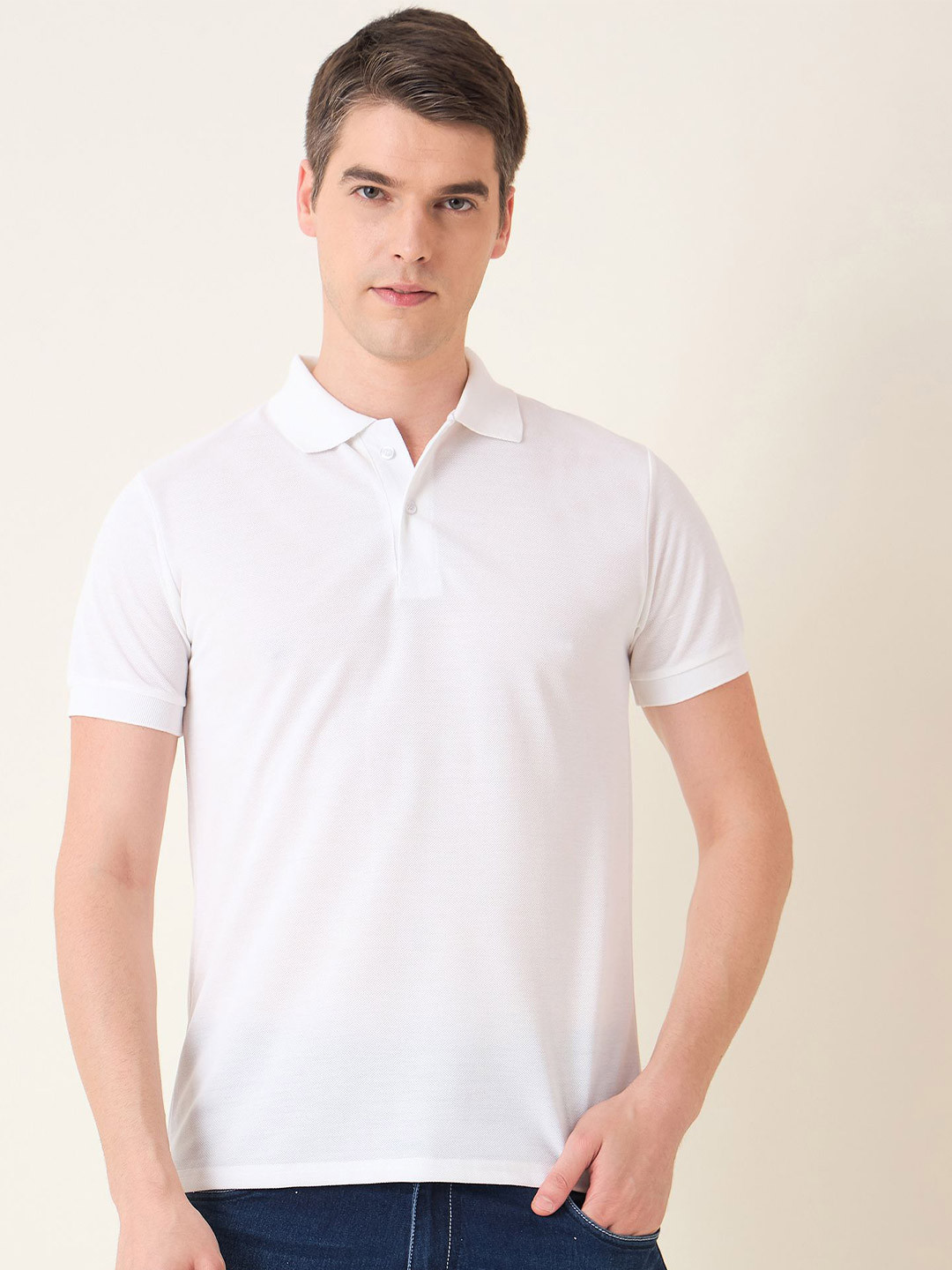 

Mast & Harbour Men Polo Collar Solid Cotton T-shirt, White