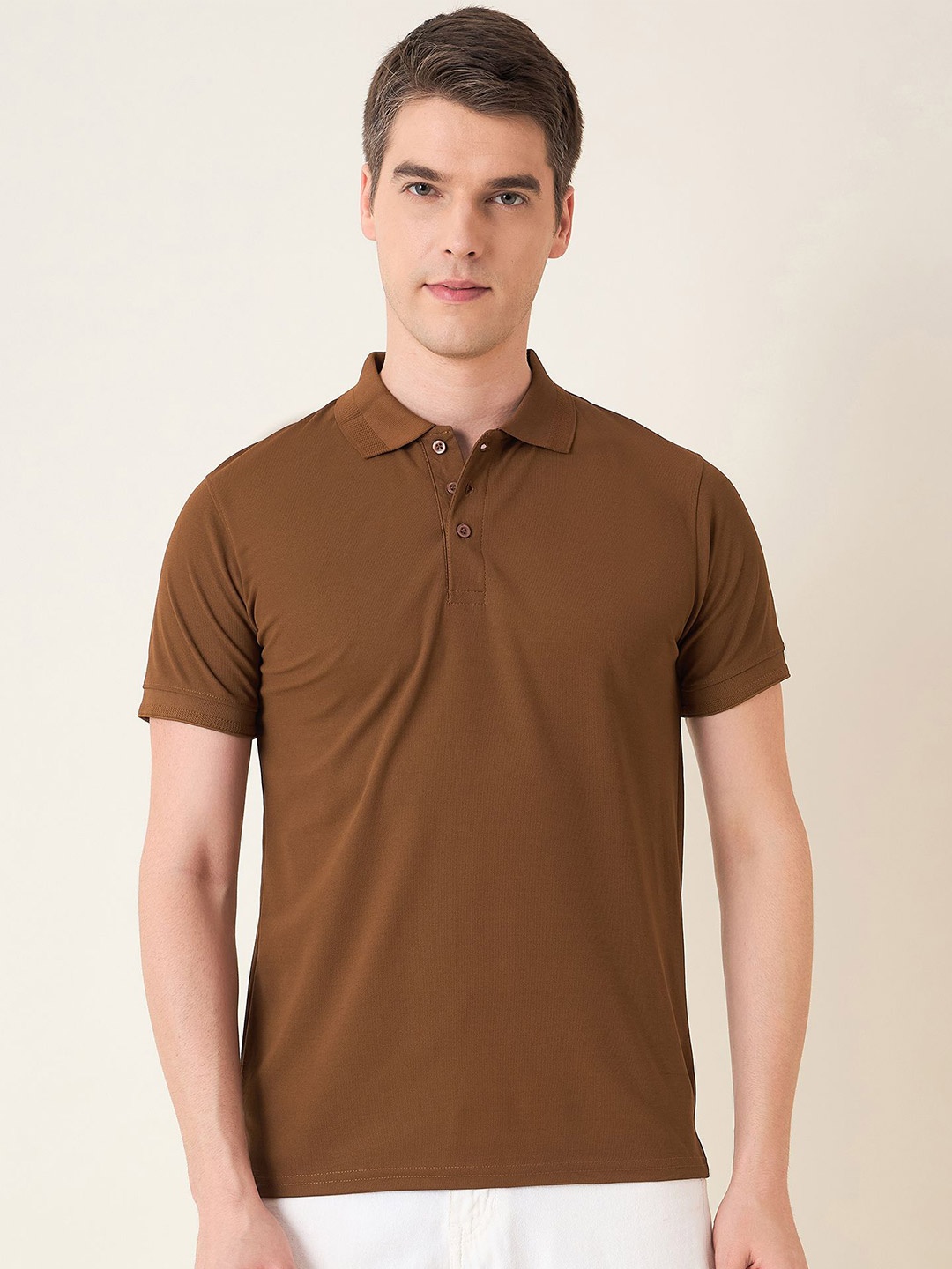 

Mast & Harbour Men Polo Collar Solid Cotton T-shirt, Brown