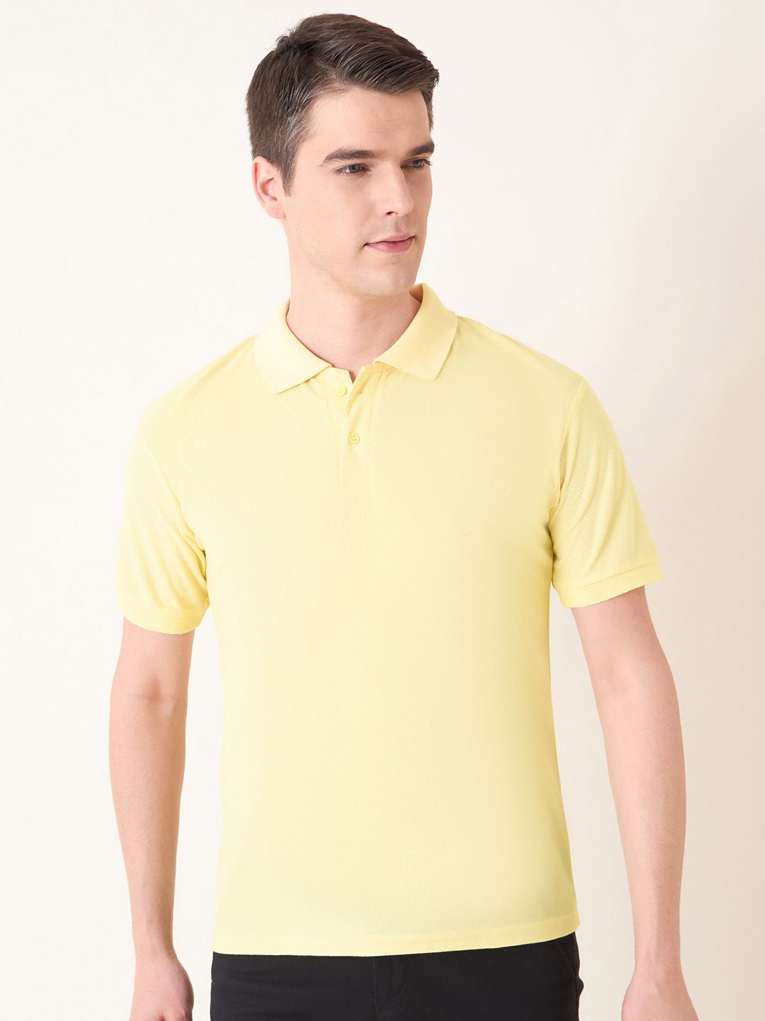 

Mast & Harbour Men Polo Collar Solid Cotton T-shirt, Cream