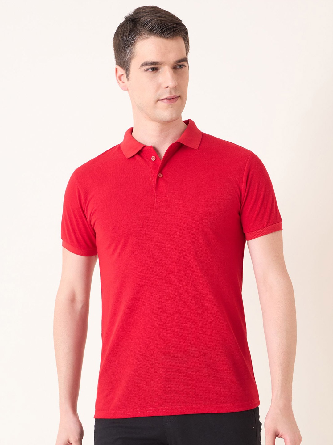 

Mast & Harbour Men Polo Collar Solid Cotton T-shirt, Red