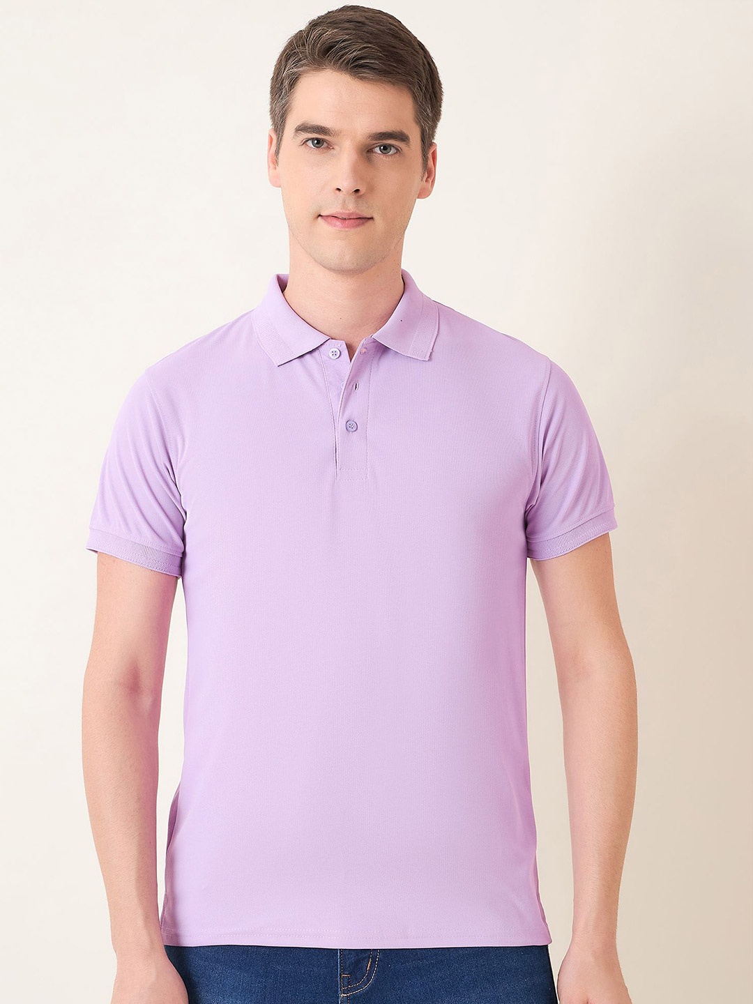 

Mast & Harbour Men Polo Collar Solid Cotton T-shirt, Lavender