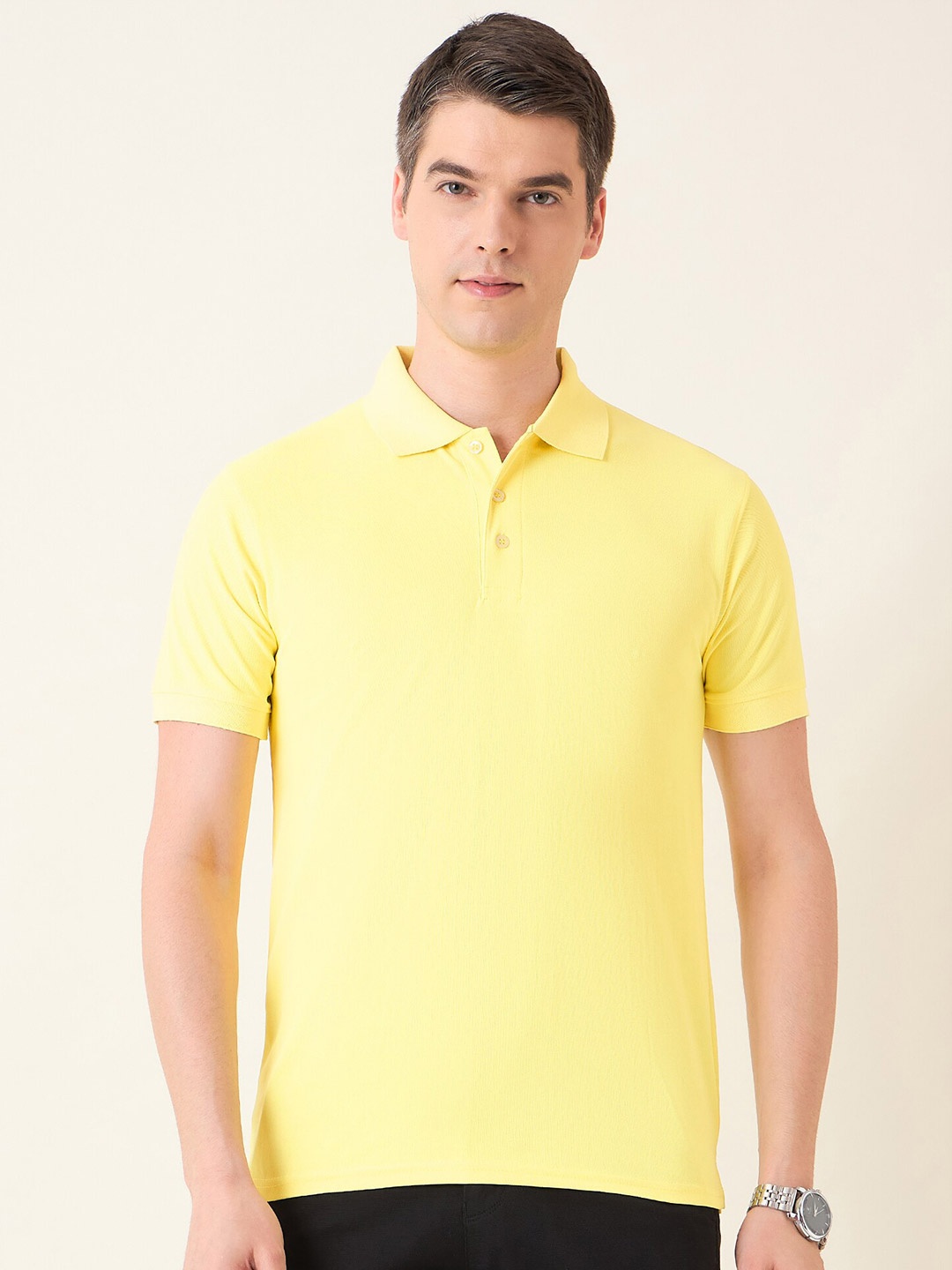 

Mast & Harbour Men Polo Collar Solid Cotton T-shirt, Yellow