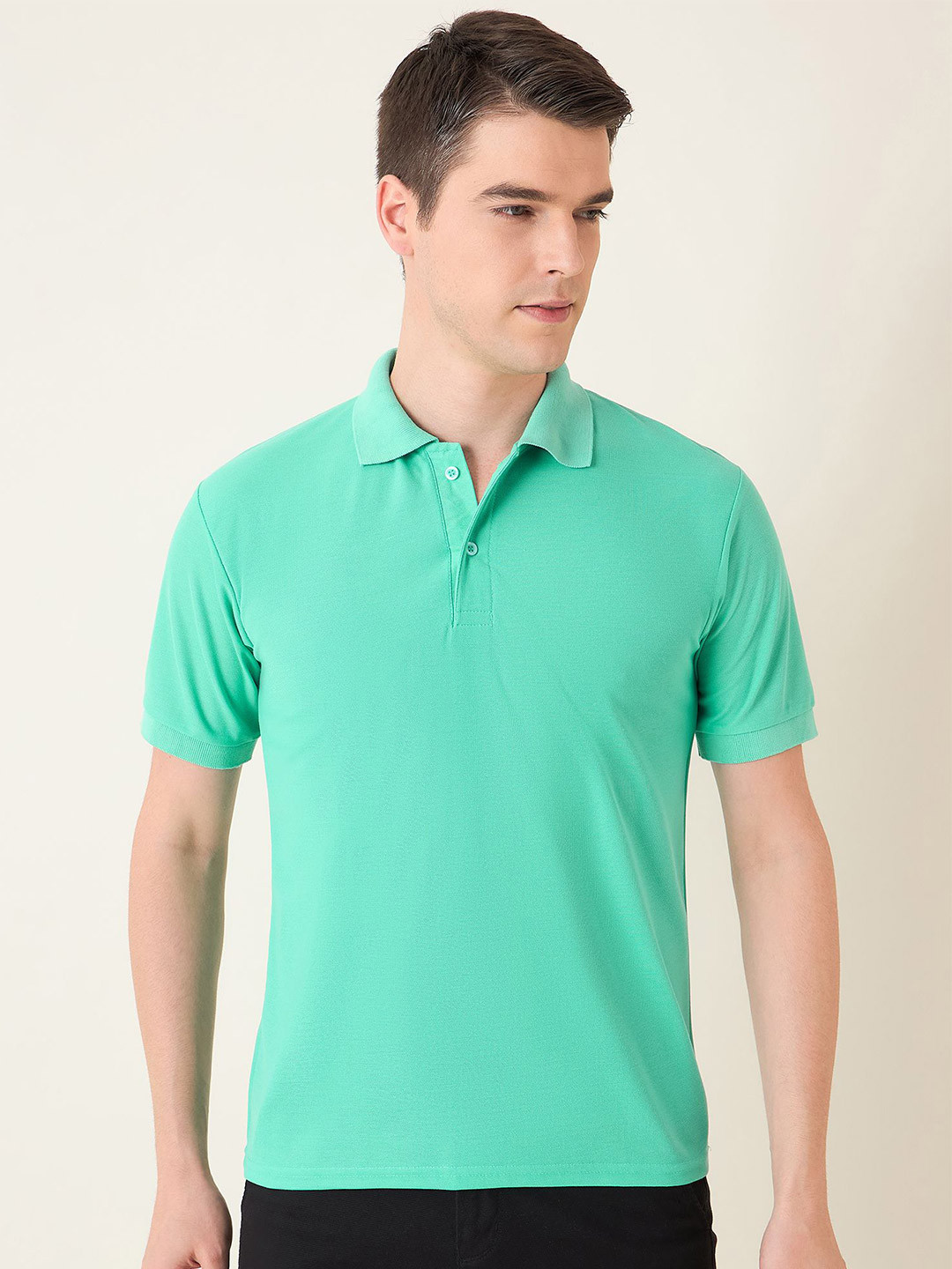 

Mast & Harbour Men Polo Collar Solid Cotton T-shirt, Sea green