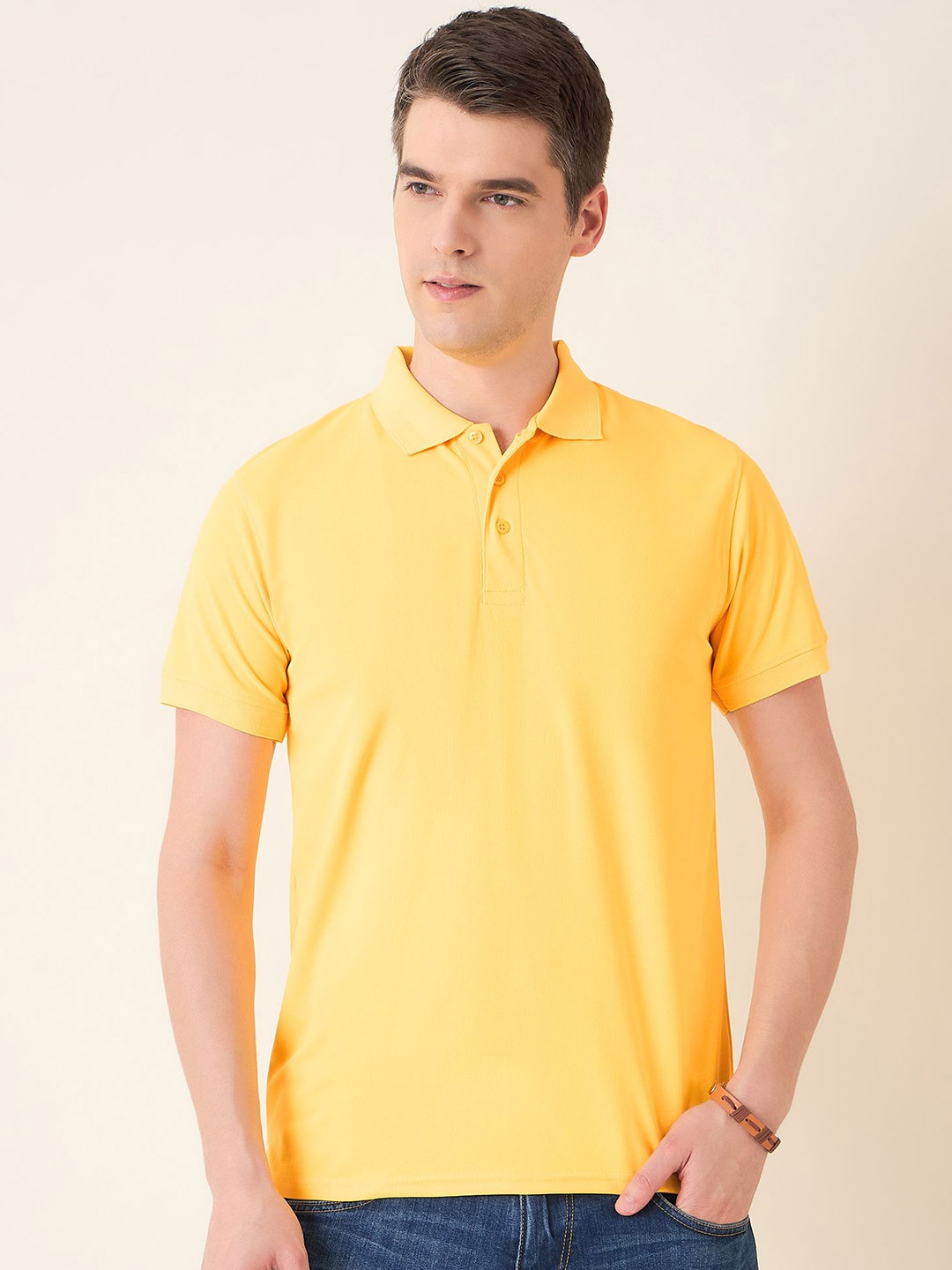 

Mast & Harbour Men Polo Collar Solid Cotton T-shirt, Yellow