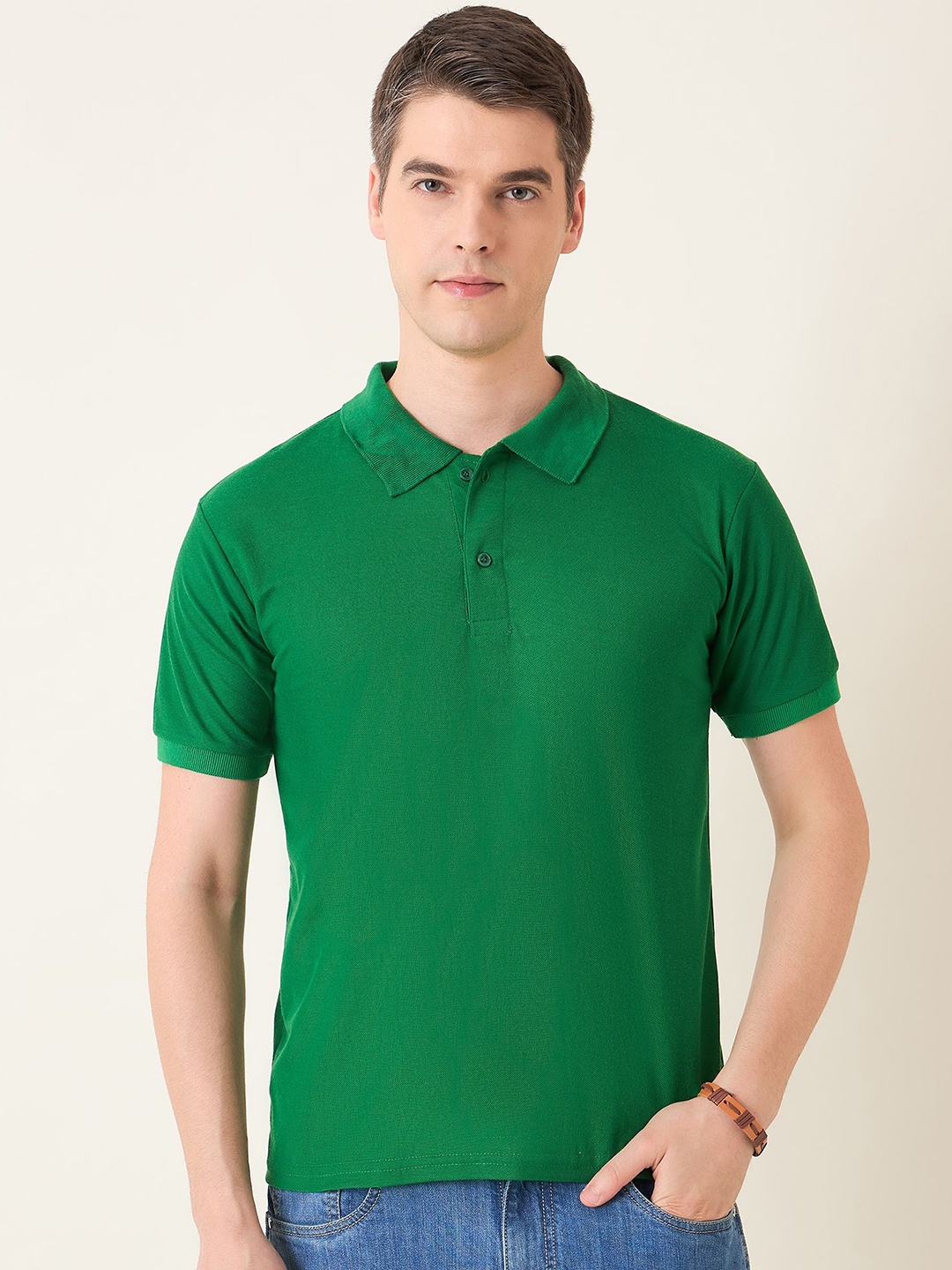 

Mast & Harbour Men Polo Collar Solid Cotton T-shirt, Green