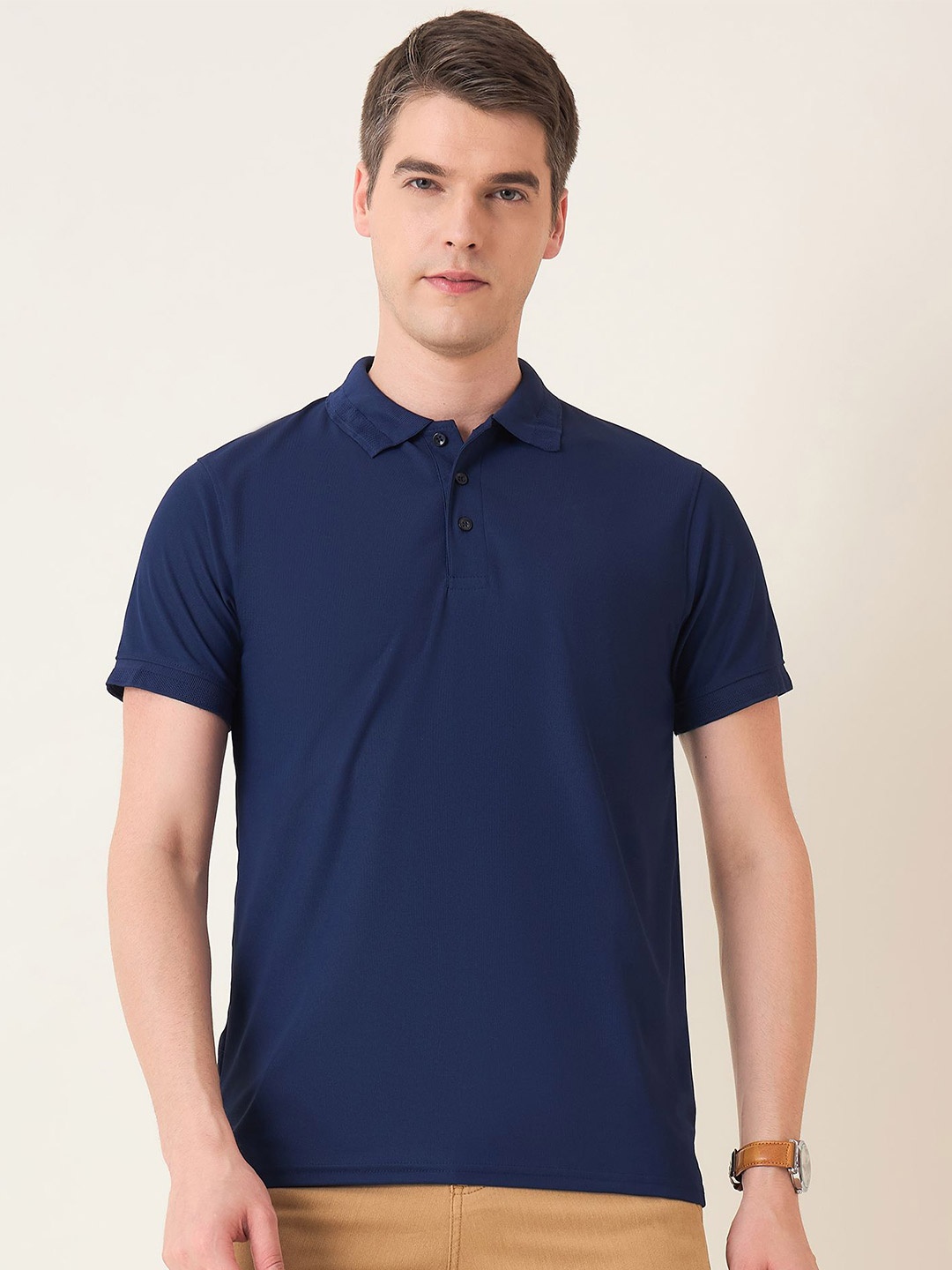 

Mast & Harbour Men Polo Collar Nautical Solid Cotton T-shirt, Navy blue