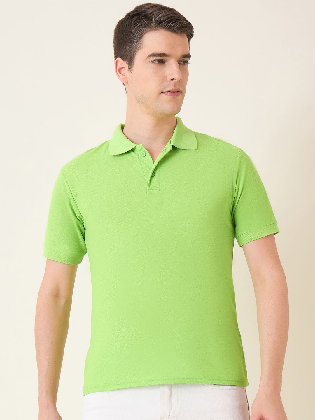 

Mast & Harbour Men Polo Collar Solid Cotton T-shirt, Green