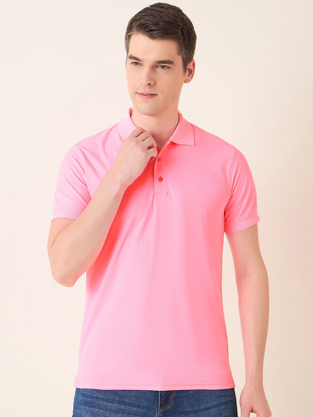 

Mast & Harbour Men Polo Collar Solid Cotton T-shirt, Pink
