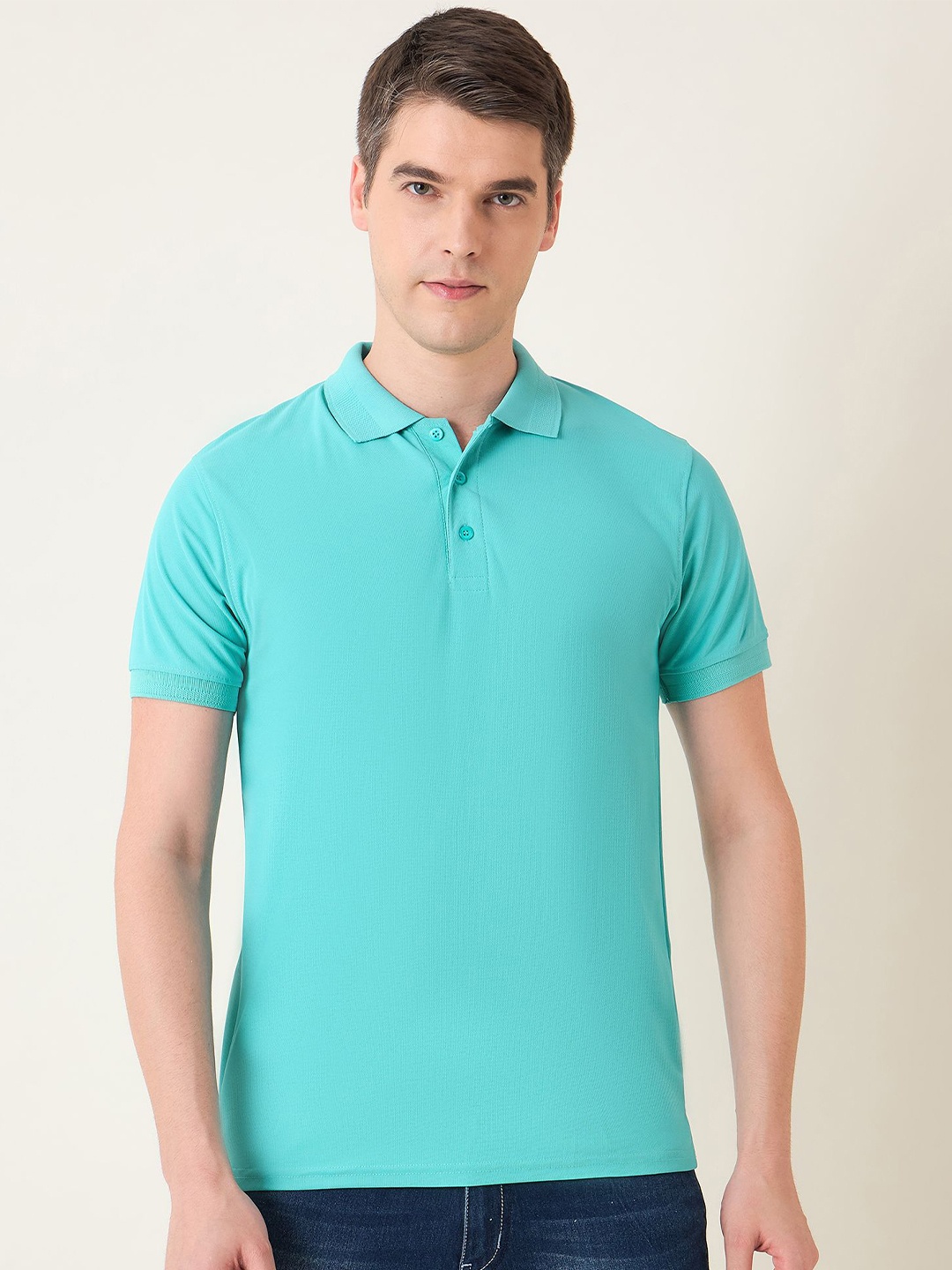 

Mast & Harbour Men Polo Collar Solid Cotton T-shirt, Sea green