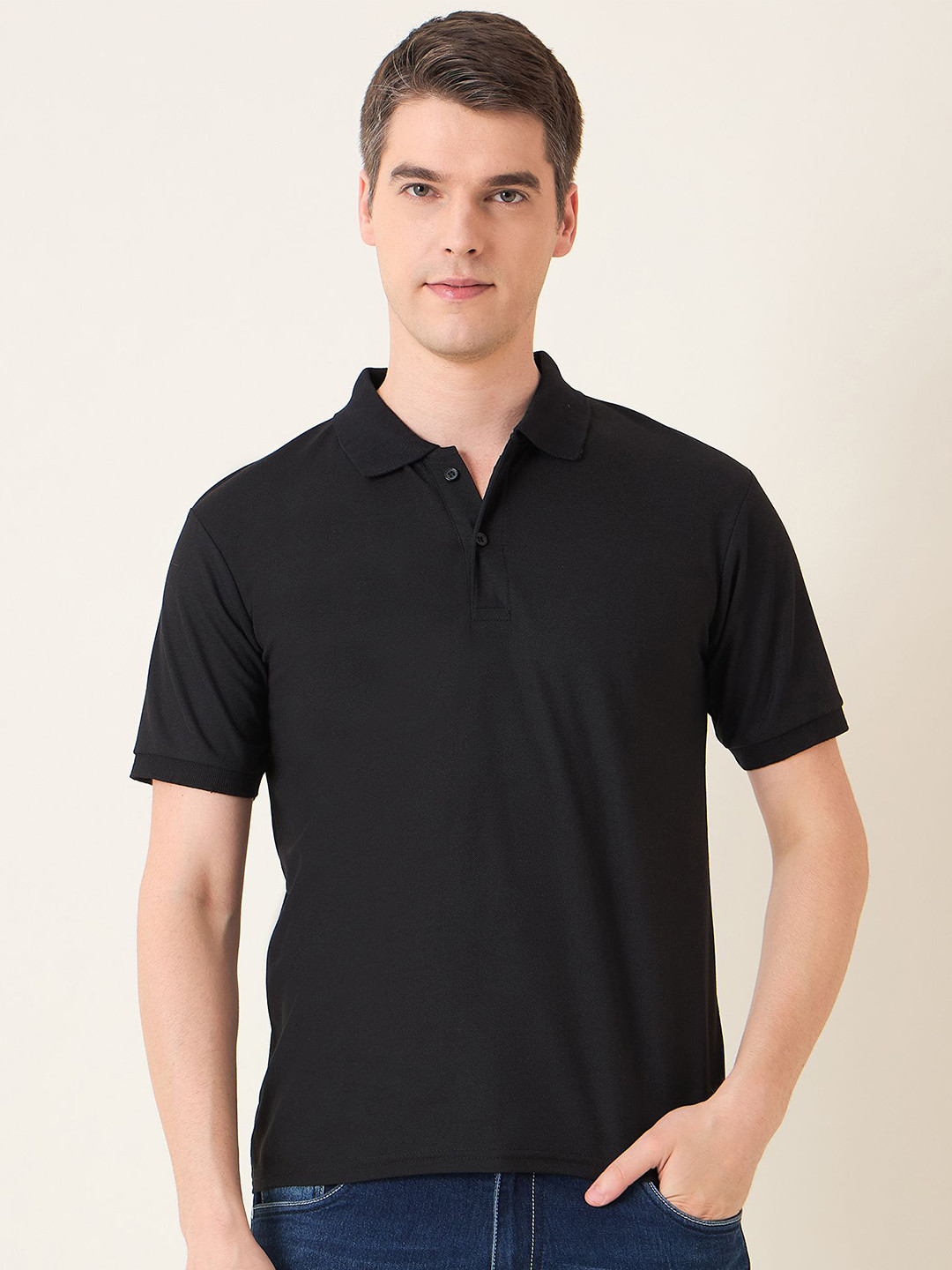 

Mast & Harbour Men Polo Collar Solid Cotton T-shirt, Black