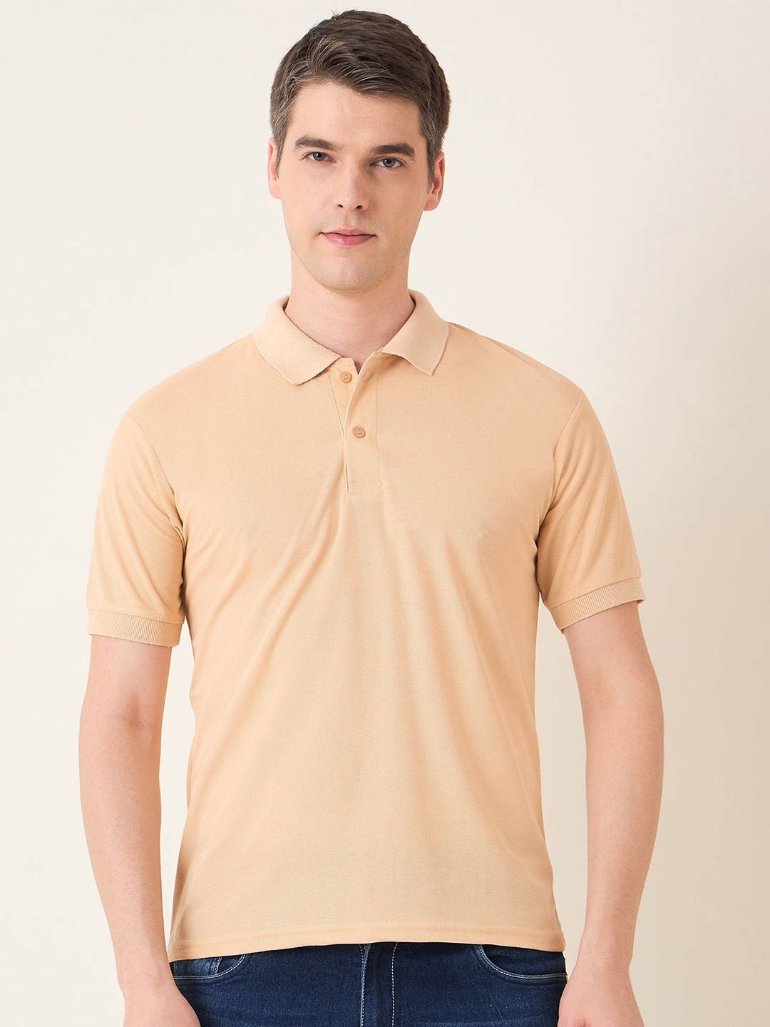 

Mast & Harbour Men Polo Collar Solid Cotton T-shirt, Beige