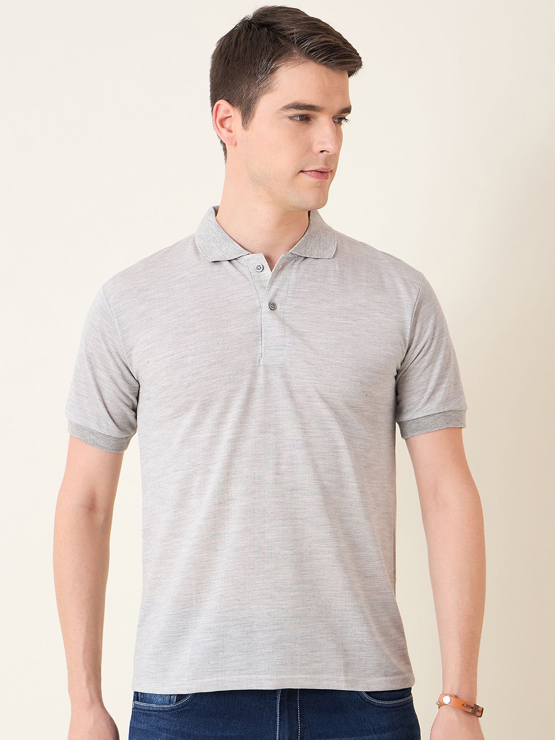 

Mast & Harbour Men Polo Collar Solid Cotton T-shirt, Grey