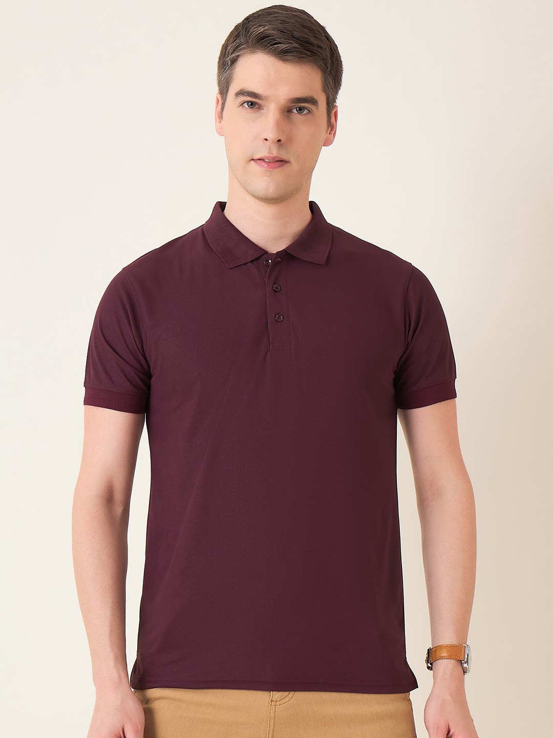 

Mast & Harbour Men Polo Collar Solid Cotton T-shirt, Purple