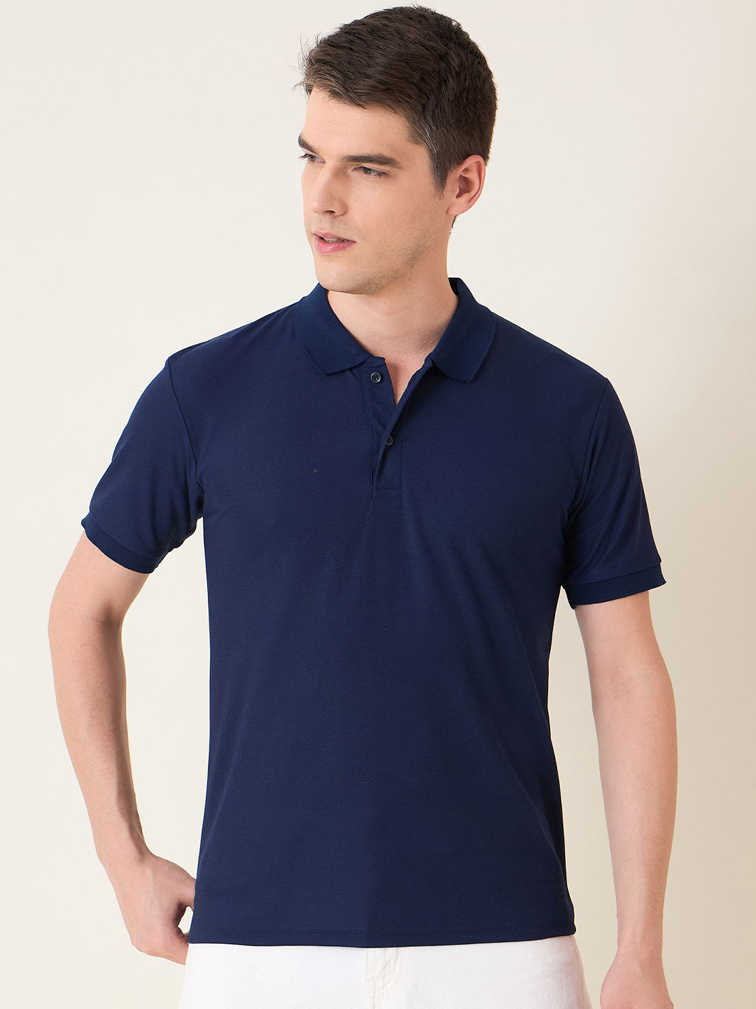

Mast & Harbour Men Polo Collar Solid Cotton T-shirt, Navy blue