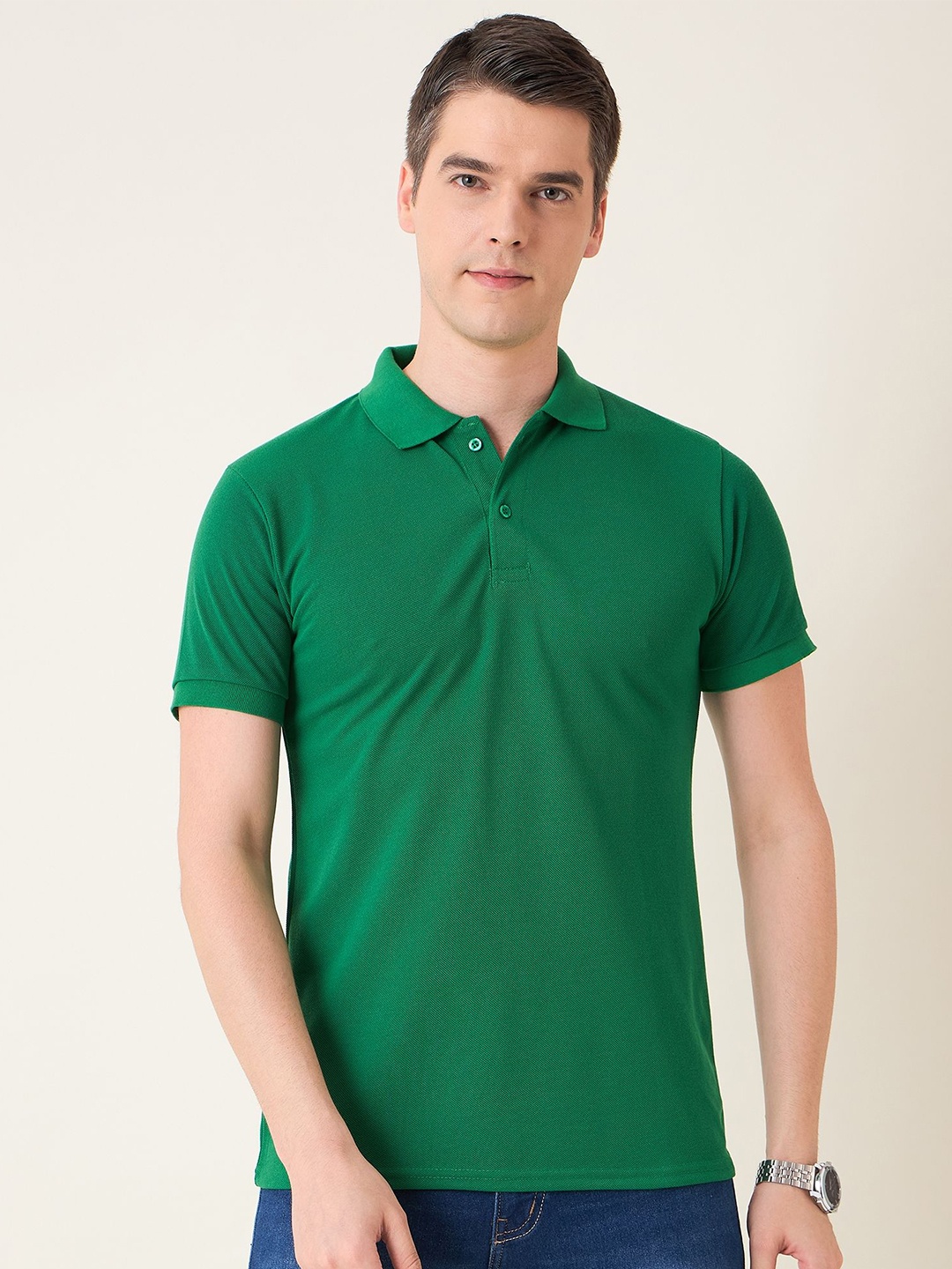 

Mast & Harbour Men Polo Collar Solid Cotton T-shirt, Green