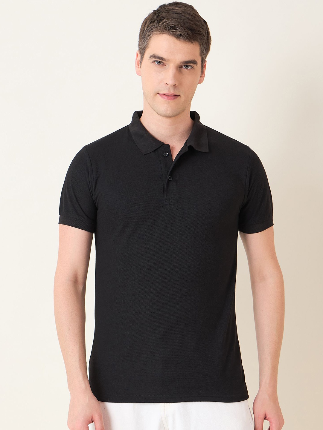 

Mast & Harbour Men Polo Collar Solid Cotton T-shirt, Black