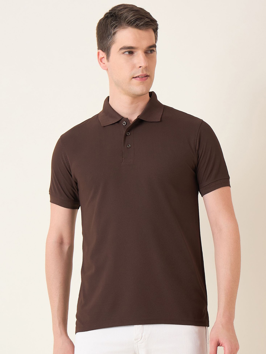 

Mast & Harbour Men Polo Collar Solid Cotton T-shirt, Coffee brown