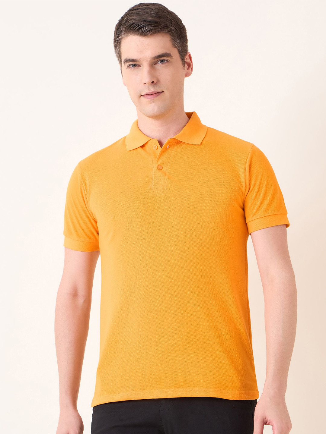 

Mast & Harbour Men Polo Collar Solid Cotton T-shirt, Yellow