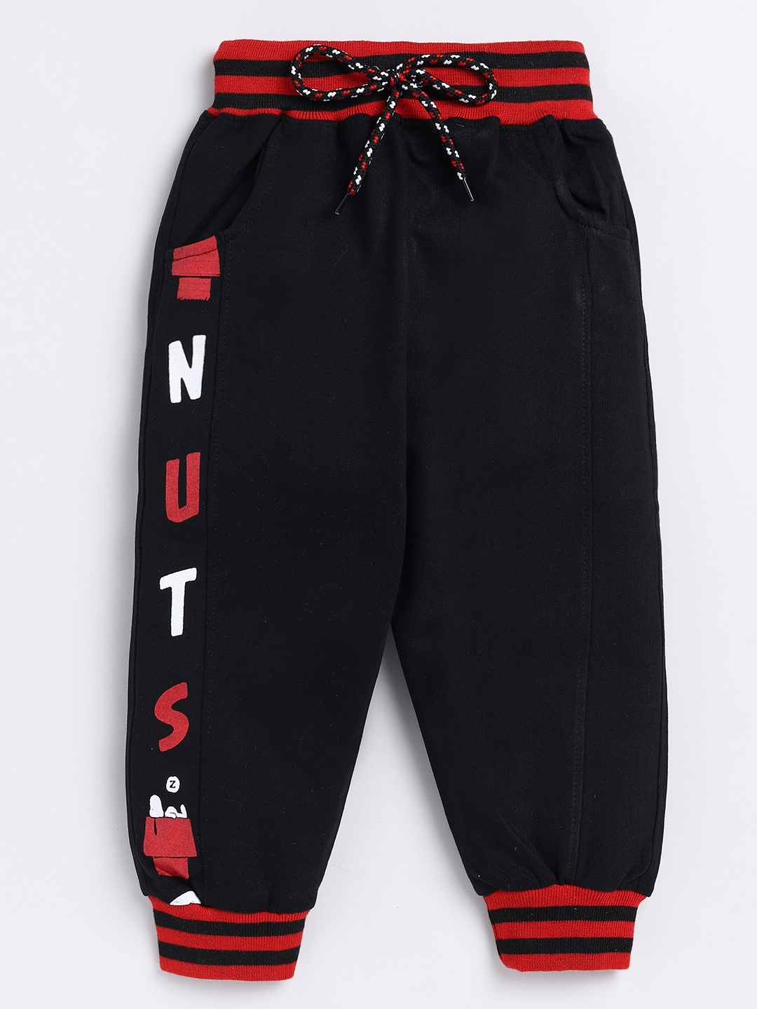 

Here&Now X Denikid Boys Peanuts Printed Pure Cotton Joggers, Black