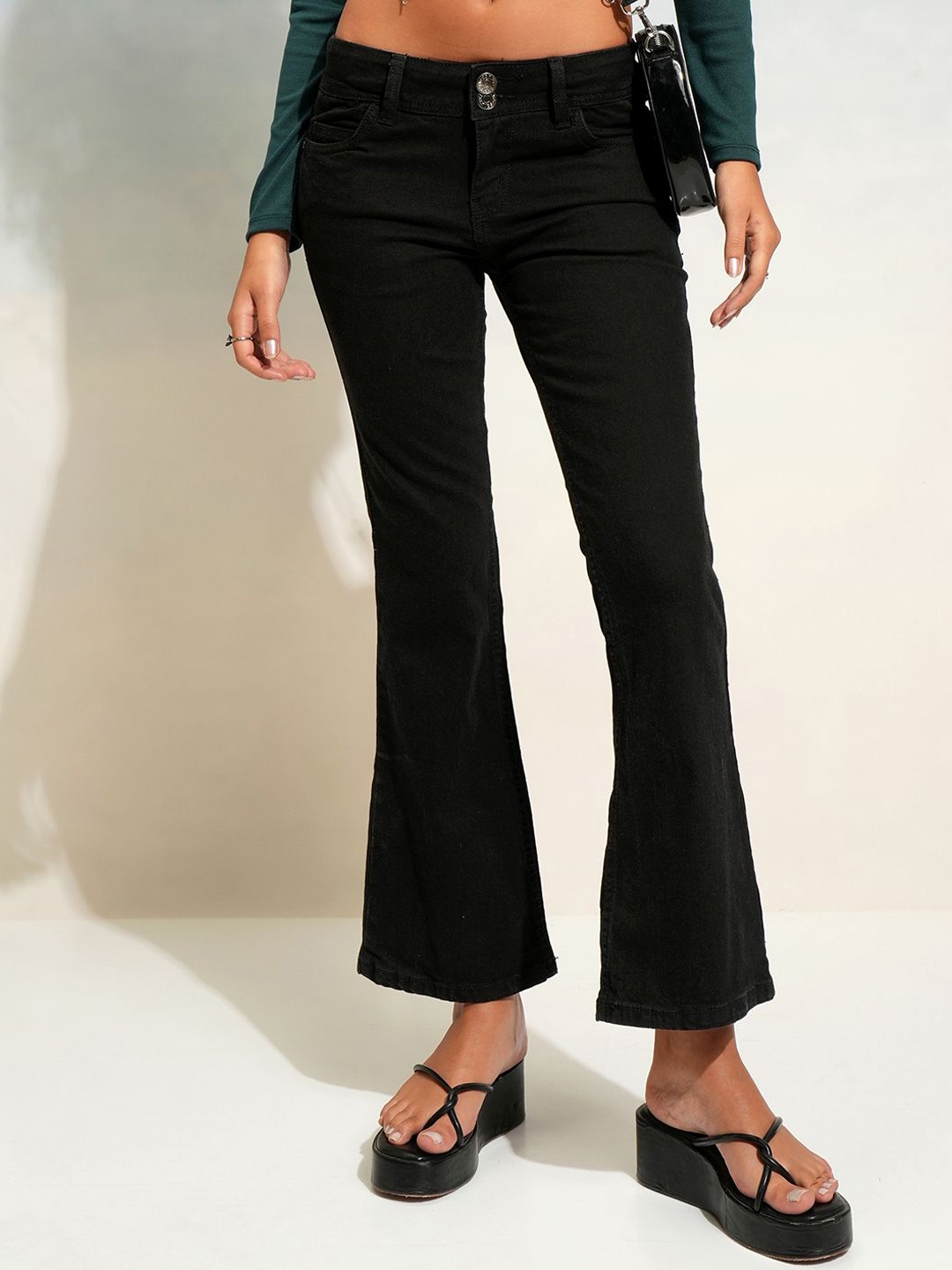 

Tokyo Talkies Women Flared Slash Knee Stretchable Jeans, Black