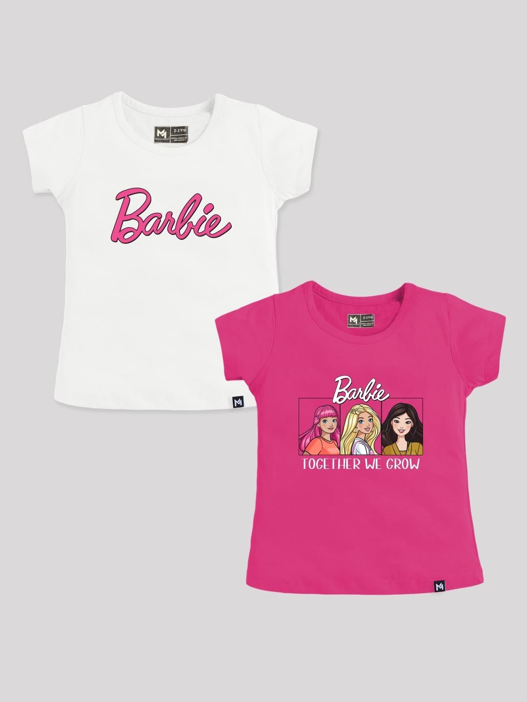 

YK X Minute Mirth Girls Pack of 2 Assorted Barbie Pure Cotton Tops