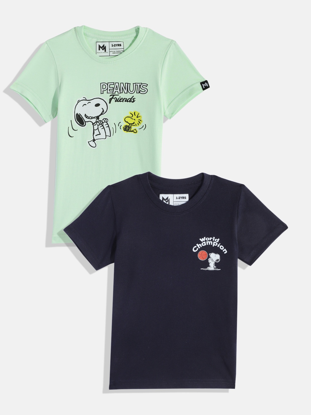 

YK X Minute Mirth Boys Assorted Set of 2 Peanuts Printed Pure Cotton T-shirts