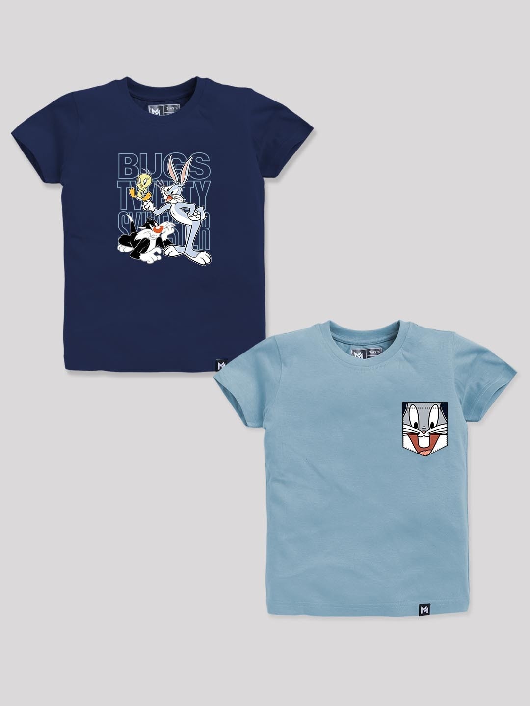 

YK X Minute Mirth Boys Assorted Pack of 2 Looney Tunes Printed Pure Cotton T-shirts