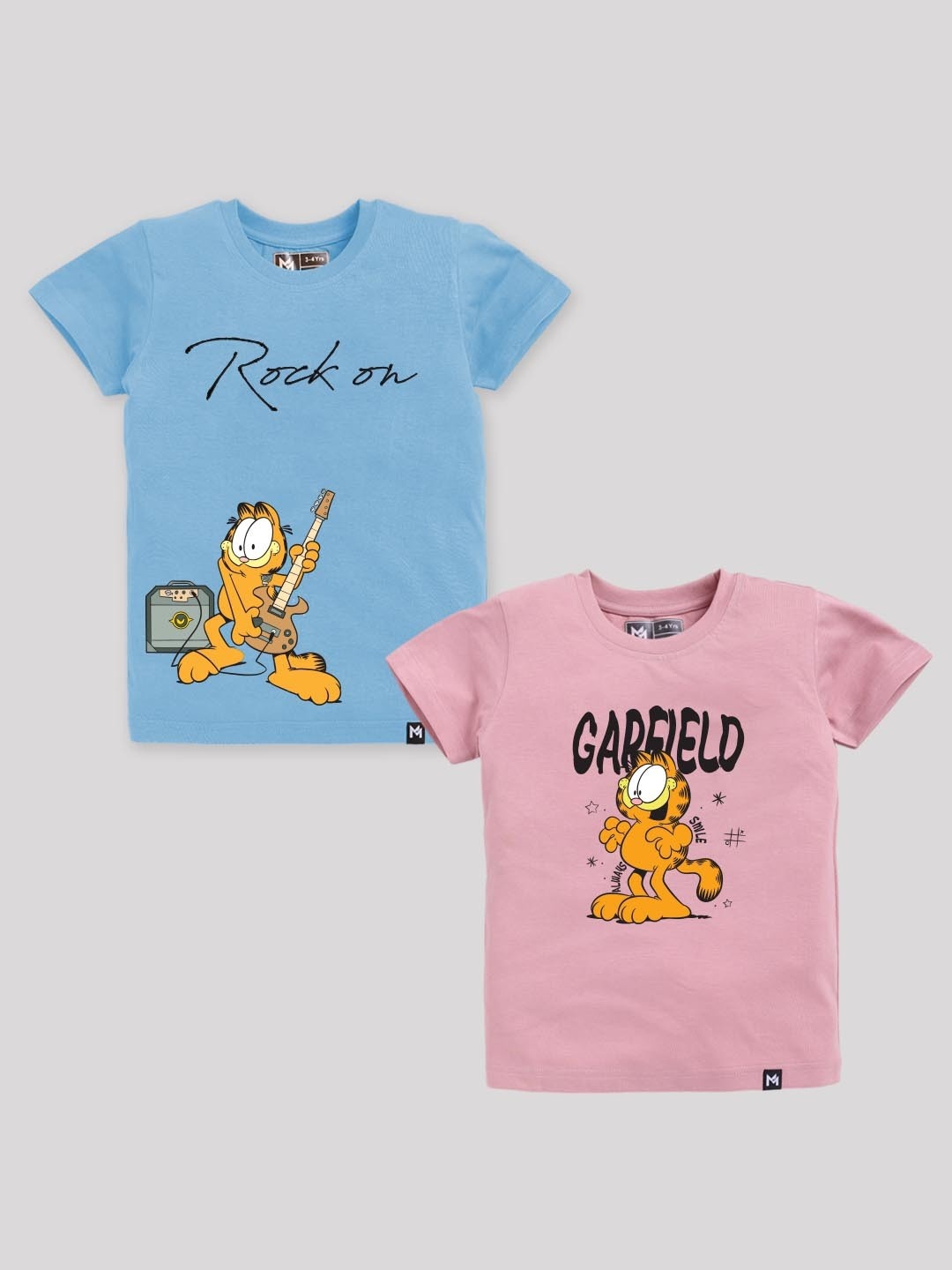 

YK X Minute Mirth Boys Set of 2 Garfield Printed Pure Cotton T-shirts, Blue