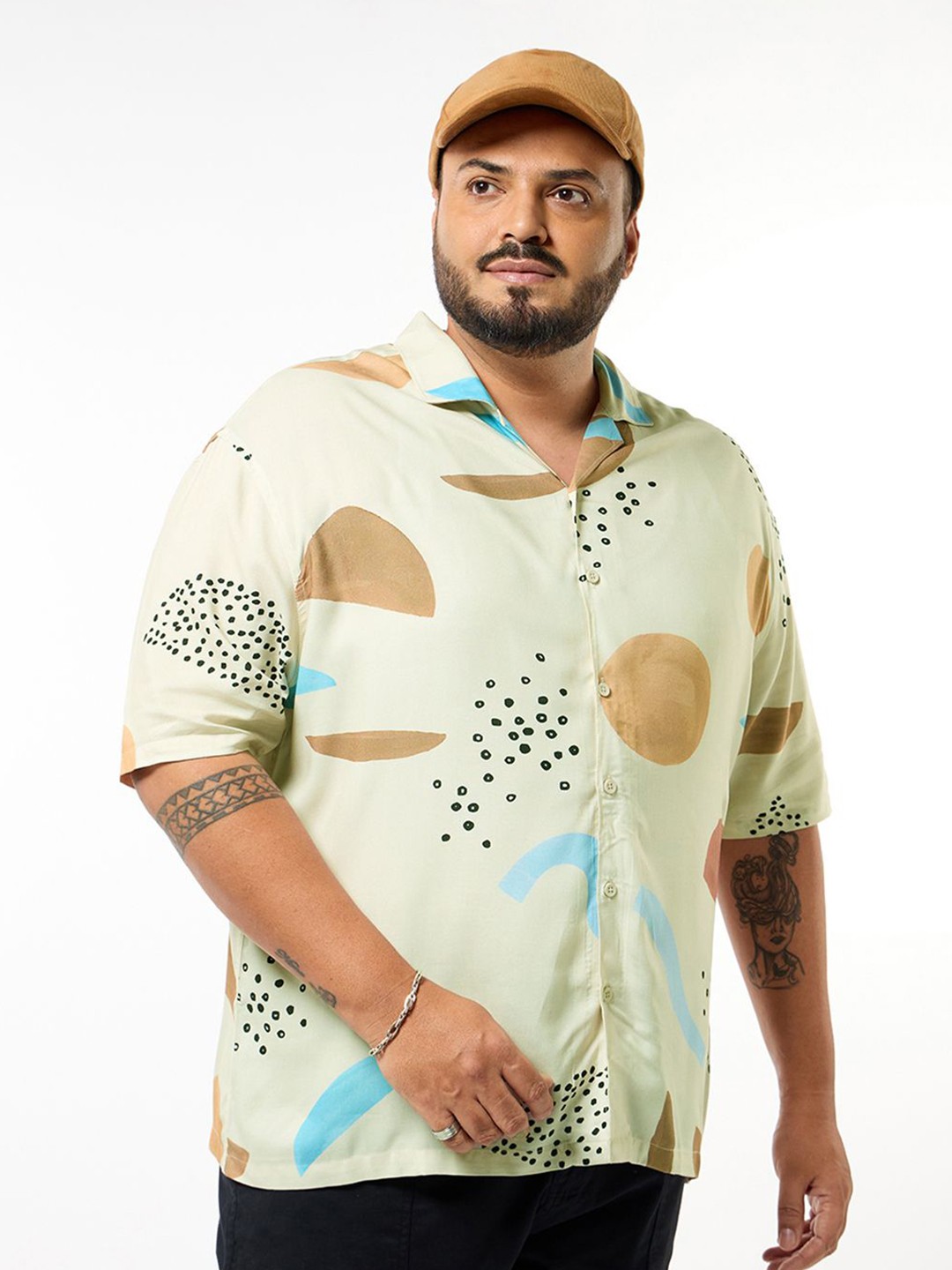 

Bewakoof Plus Graphic Printed Plus Size Oversized Shirt, Brown