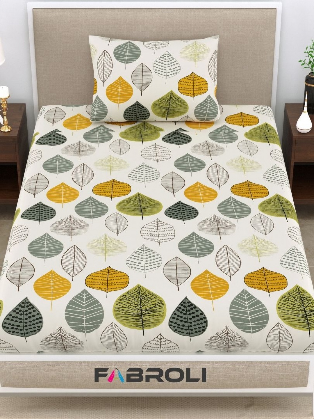 

FABROLI White Yellow Floral Printed 250 TC Single Bedsheet with 1 Pillow Covers