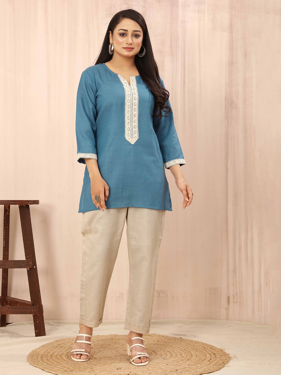 

Odd By Poshaak Round Neck Cotton Tunic, Blue