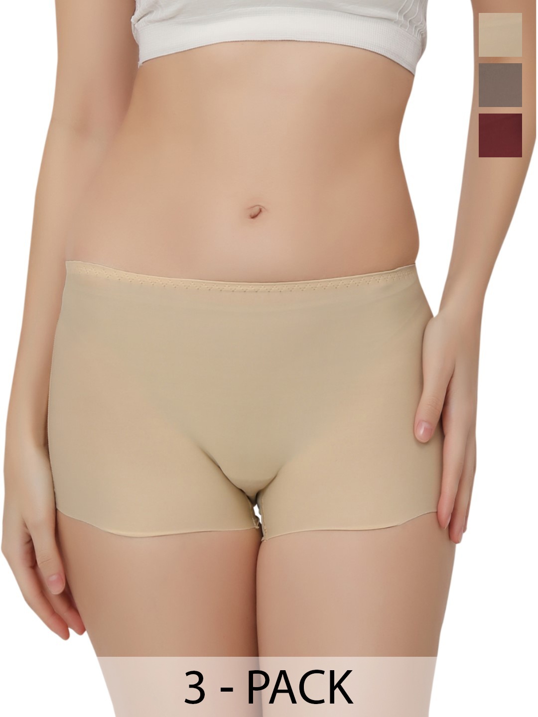 

Bella Voste Pack Of 3 Inner Elasticated Seamless Boy Shorts Briefs-Anti Bacterial, Beige