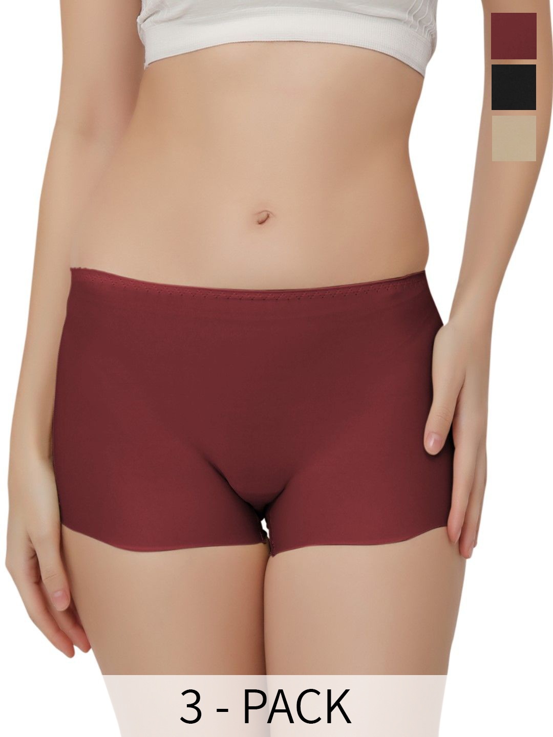 

Bella Voste Pack Of 3 Leak-Proof Mid-Rise Seamless Boy Shorts Briefs, Beige