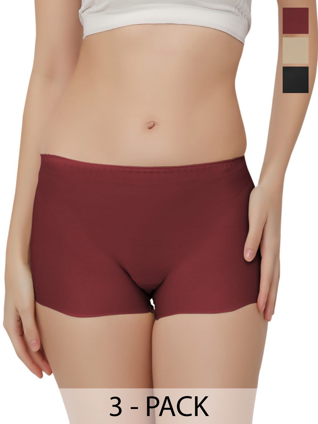 

Bella Voste Pack Of 3 Mid-Rise Boy Shorts Briefs-Anti Microbial, Beige