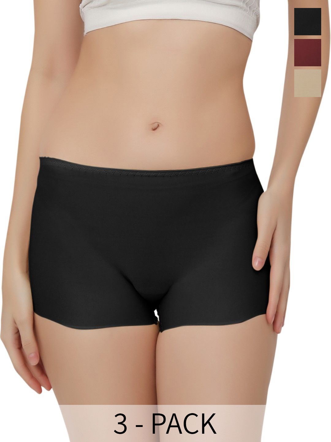 

Bella Voste Pack Of 3 Moisture-Wicking Mid-Rise Seamless Boy Shorts Briefs, Beige