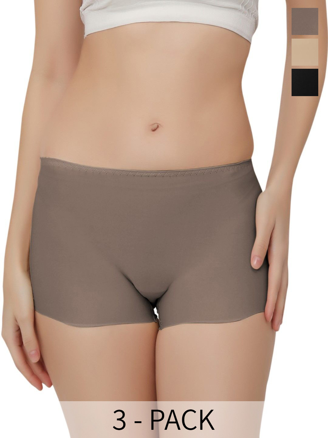 

Bella Voste Pack Of 3 Inner Elasticated Seamless Boy Shorts Briefs-Leak-Proof, Beige