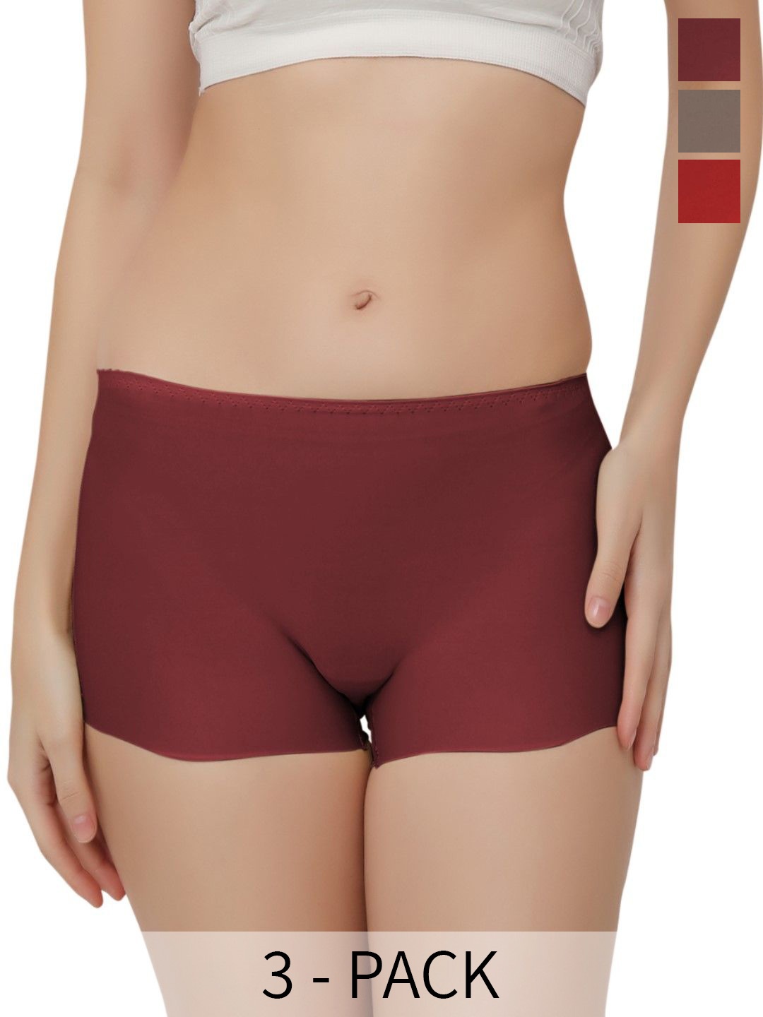 

Bella Voste Pack Of 3 Inner Elasticated Seamless Boy Shorts Briefs-Anti Microbial, Brown