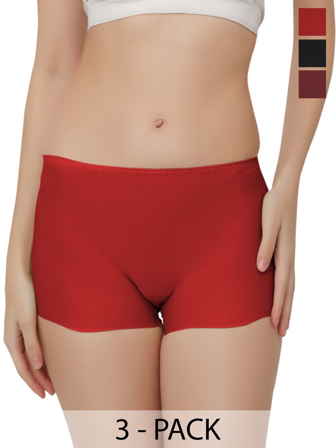 Bella Voste Pack Of 3 Inner Elasticated Seamless Boy Shorts Briefs-Anti-Odour, Black