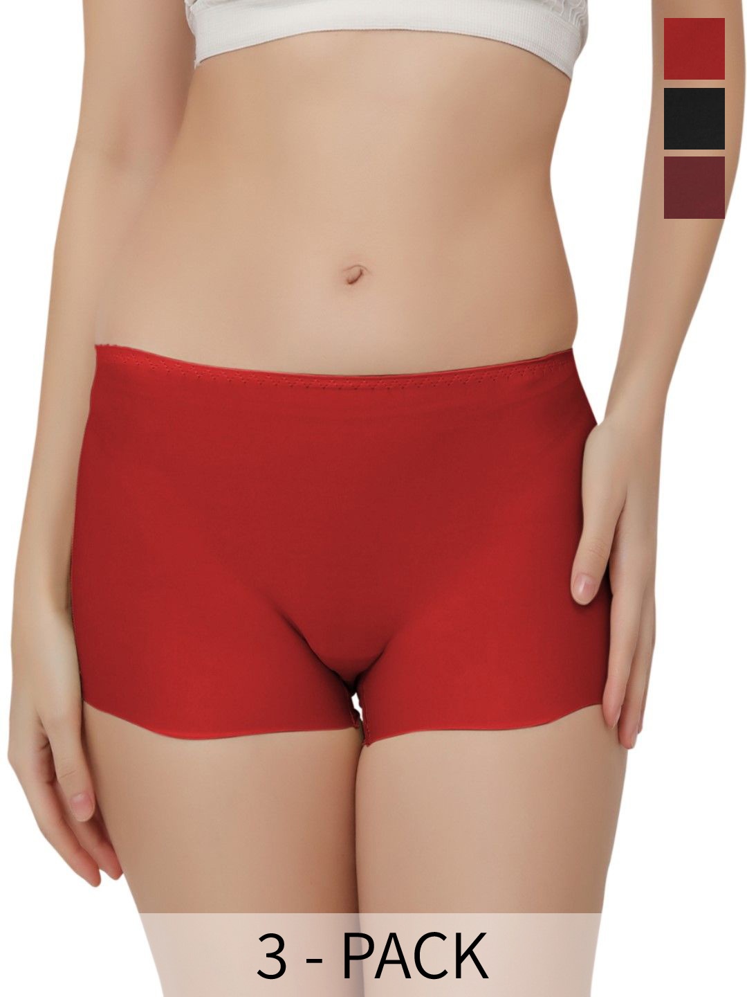 Bella Voste Pack Of 3 Leak Proof Moisture Wicking Boy Shorts Briefs, Red