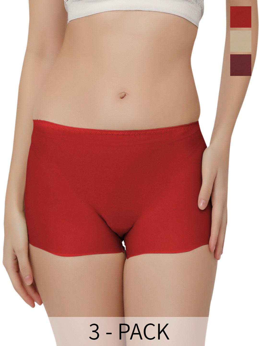 

Bella Voste Pack Of 3 Anti Bacterial Mid-Rise Seamless Boy Shorts Briefs, Beige