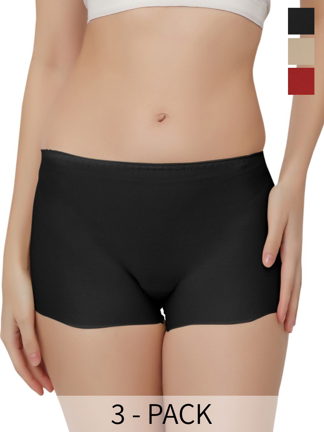 Bella Voste Pack Of 3 Anti Bacterial Moisture Wicking Boy Shorts Briefs, Black
