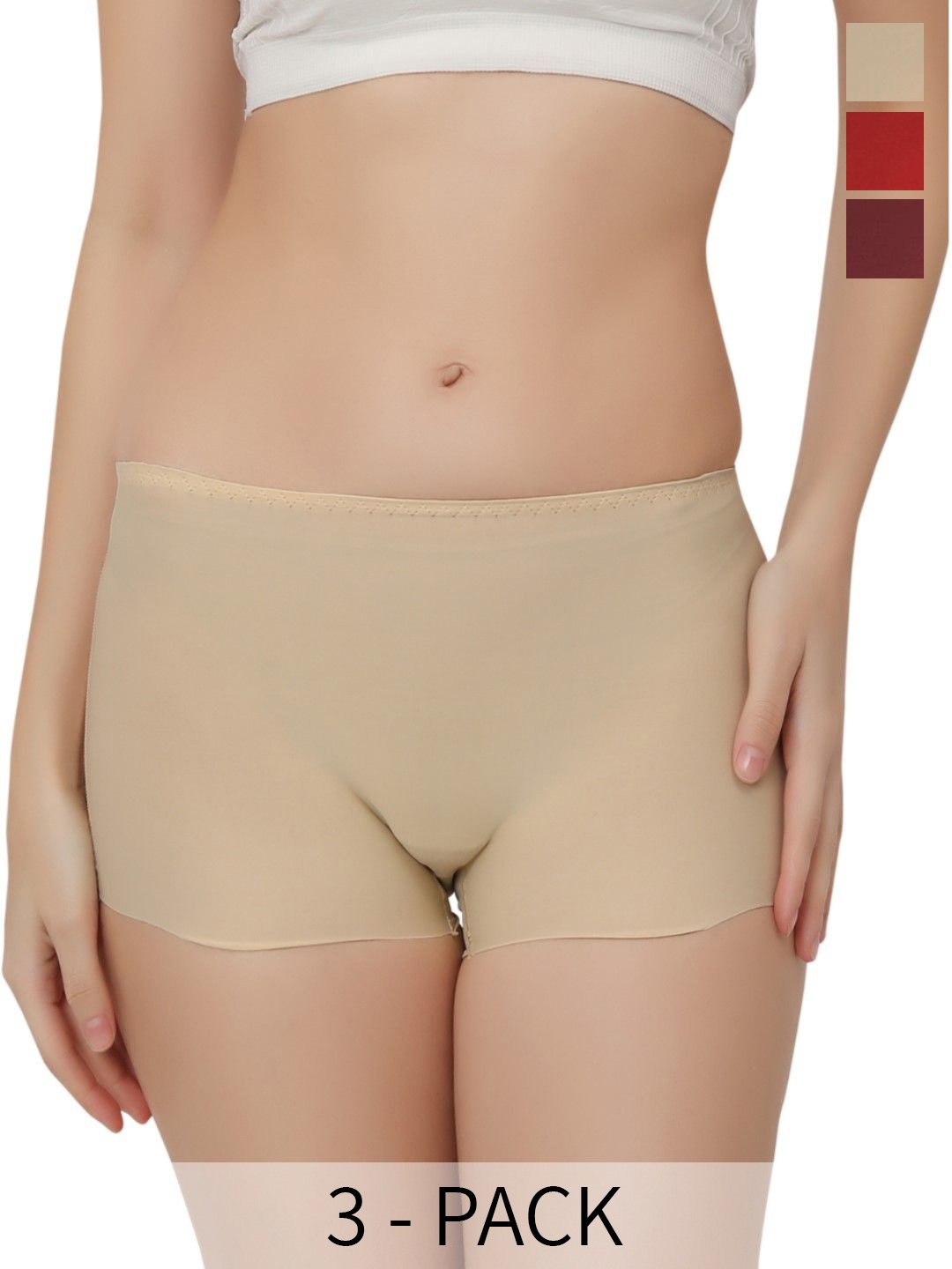 Bella Voste Pack Of 3 Moisture-Wicking Mid-Rise Seamless Boy Shorts Briefs, Beige