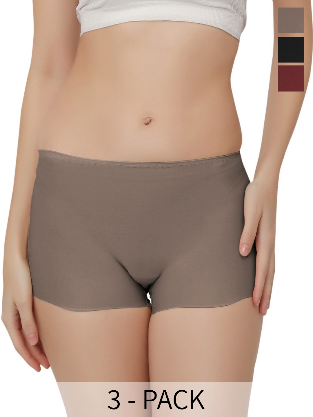 Bella Voste Pack Of 3 Leak Proof Moisture Wicking Boy Shorts Briefs, Brown