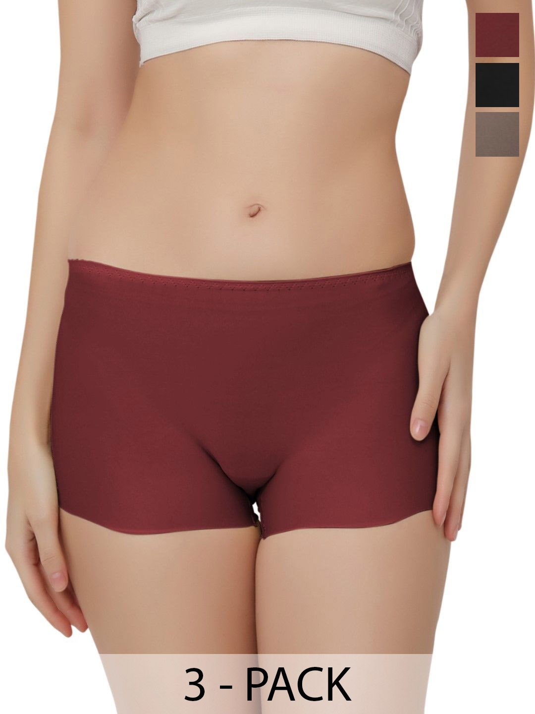 

Bella Voste Pack Of 3 Mid-Rise Boy Shorts Briefs-Anti Microbial, Brown