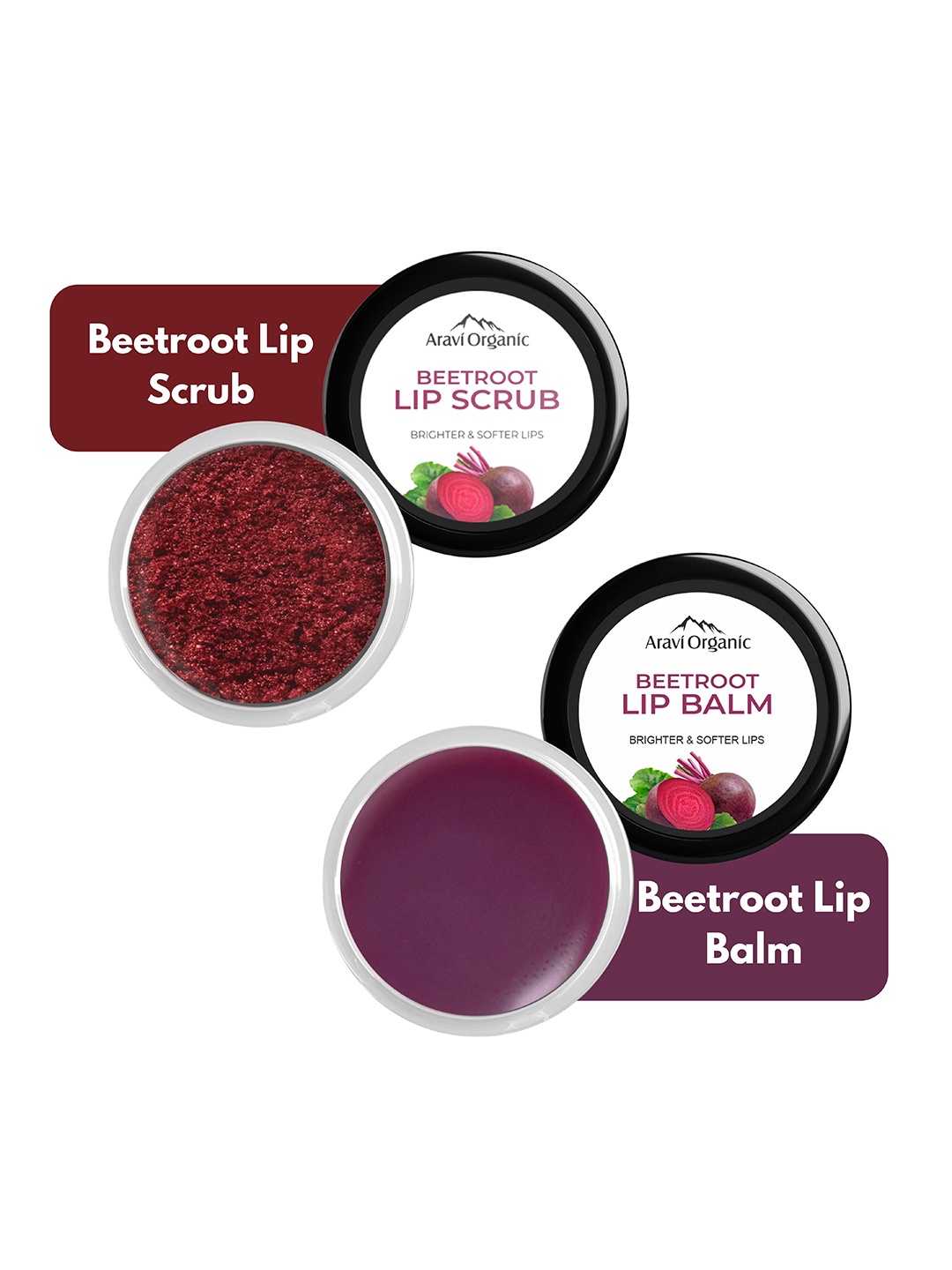 

Aravi Organic Set of Beetroot Lip Scrub & Lip Balm for Brightening Dark & Pigmented Lips, Maroon