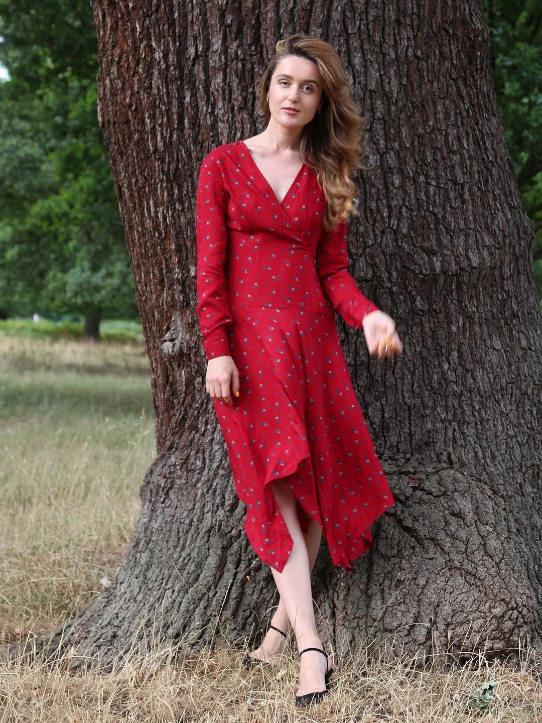 

Diyas London Self Design Wrap Dress, Red