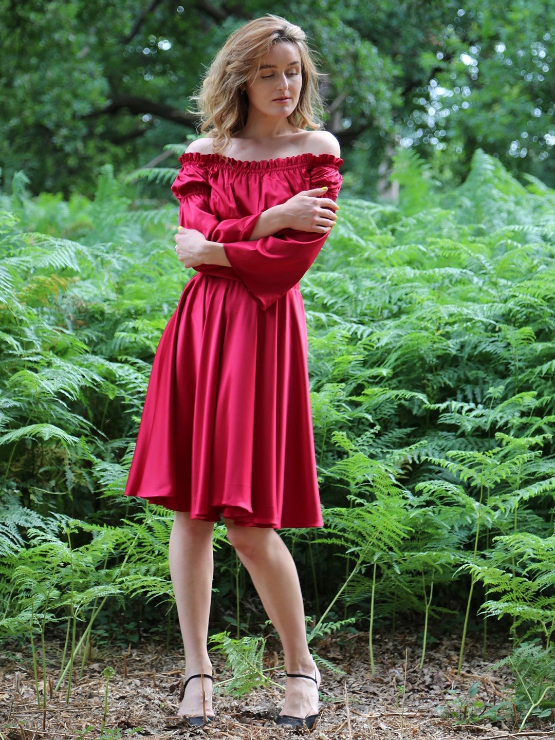 

Diyas London Off-Shoulder Fit & Flare Dress, Red