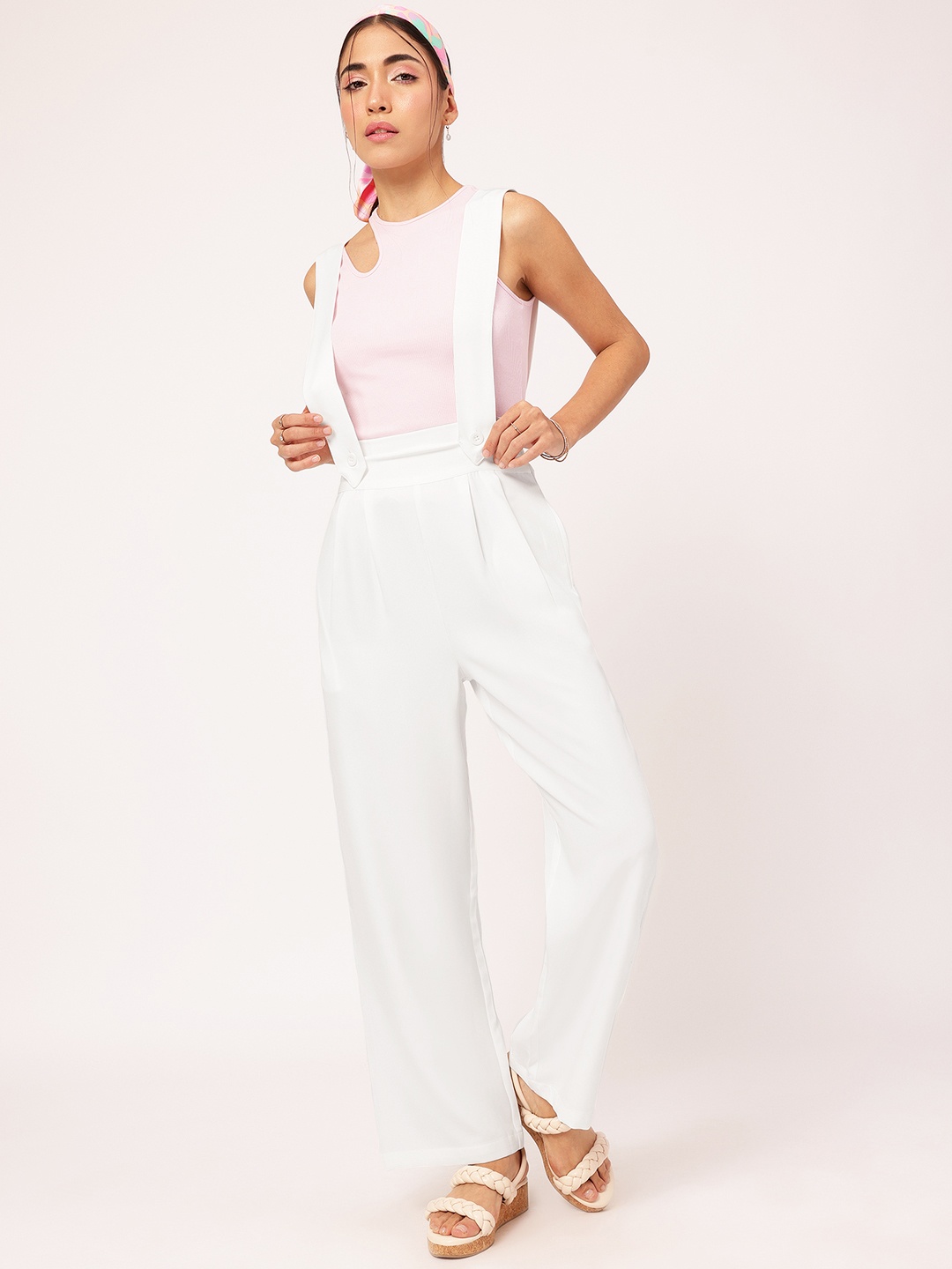 

DressBerry Utility Chic Trousers With Suspenders, White